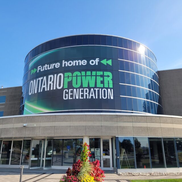 New signage installed at OPG's future corporate headquarters in Oshawa.