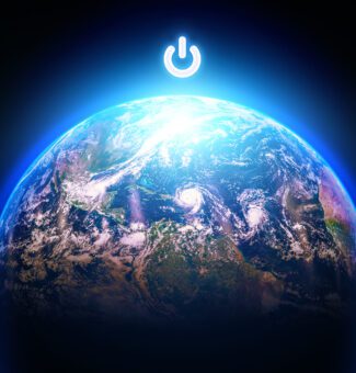 Planet Earth with Power button on top