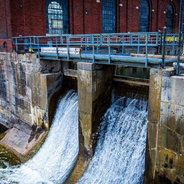 Water rushing from Frankford Hydroelectric Generating Station.